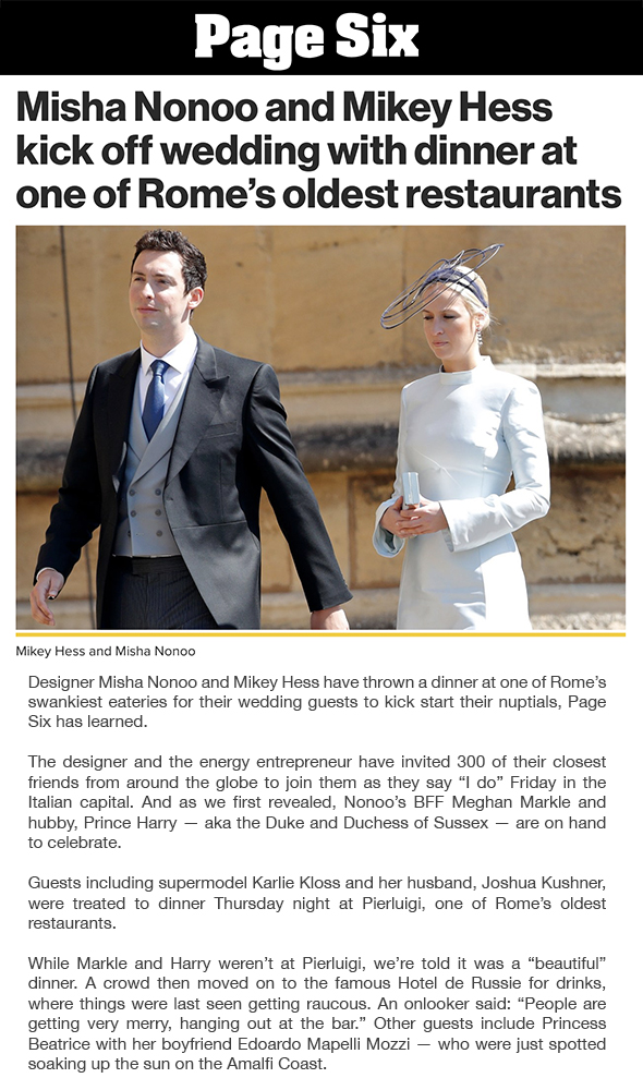 Misha Nonoo & Mikey Hess's Wedding in Rome — Page Six, Sugokuii Events